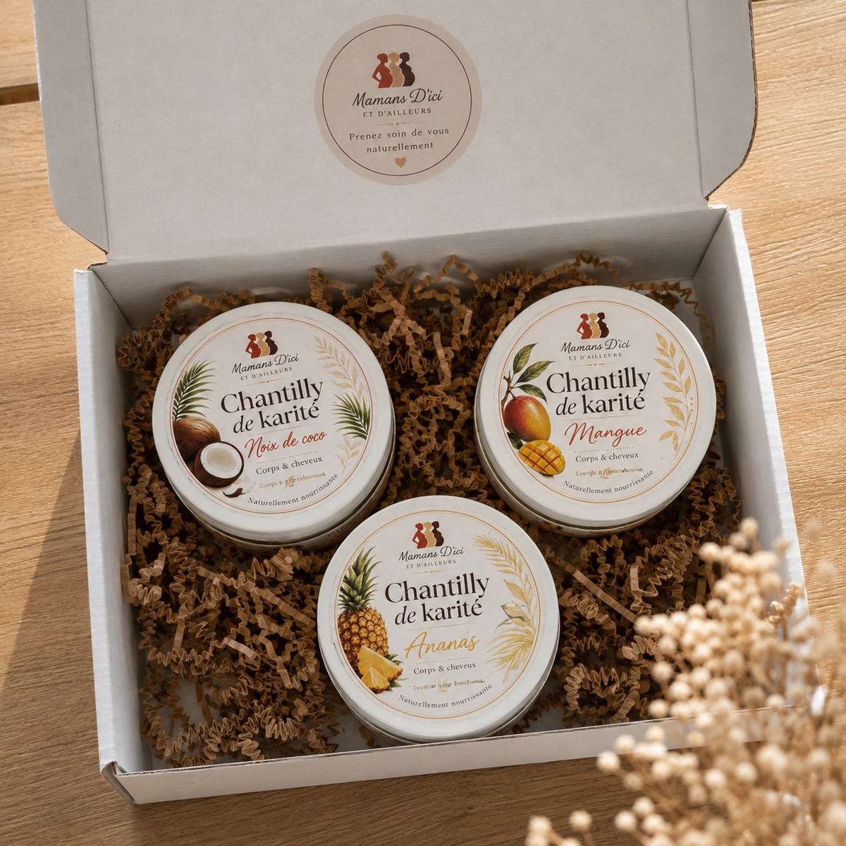 Coffret cadeau chantilly de karité - trio mangue, ananas, noix de coco, Mamans d'ici et d'ailleurs