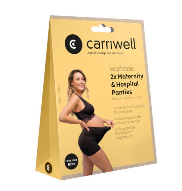 Culotte de protection post-partum noire lavable et sans couture pour un confort optimal.
