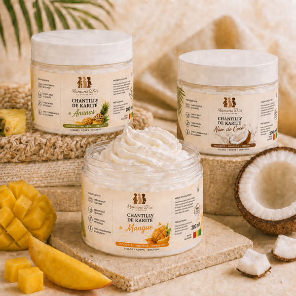 Trio Gourmand de Chantilly de Karité : Mangue, Ananas & Noix de Coco